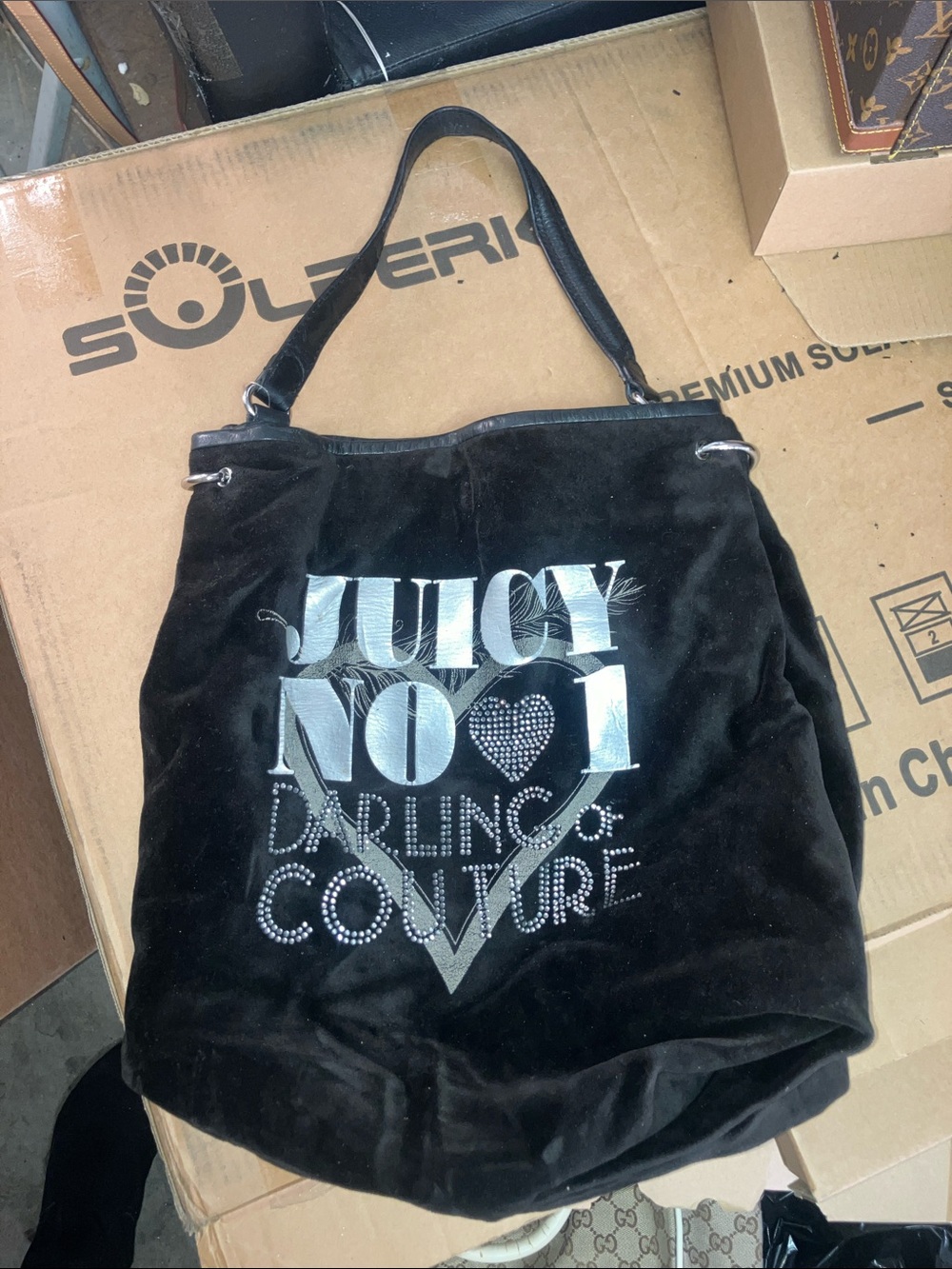 Juicy Couture Black Velvet Tote with Silver Logo